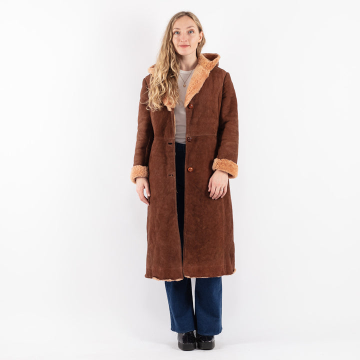 Vintage 70's Women Sheepskin Coat in Brown