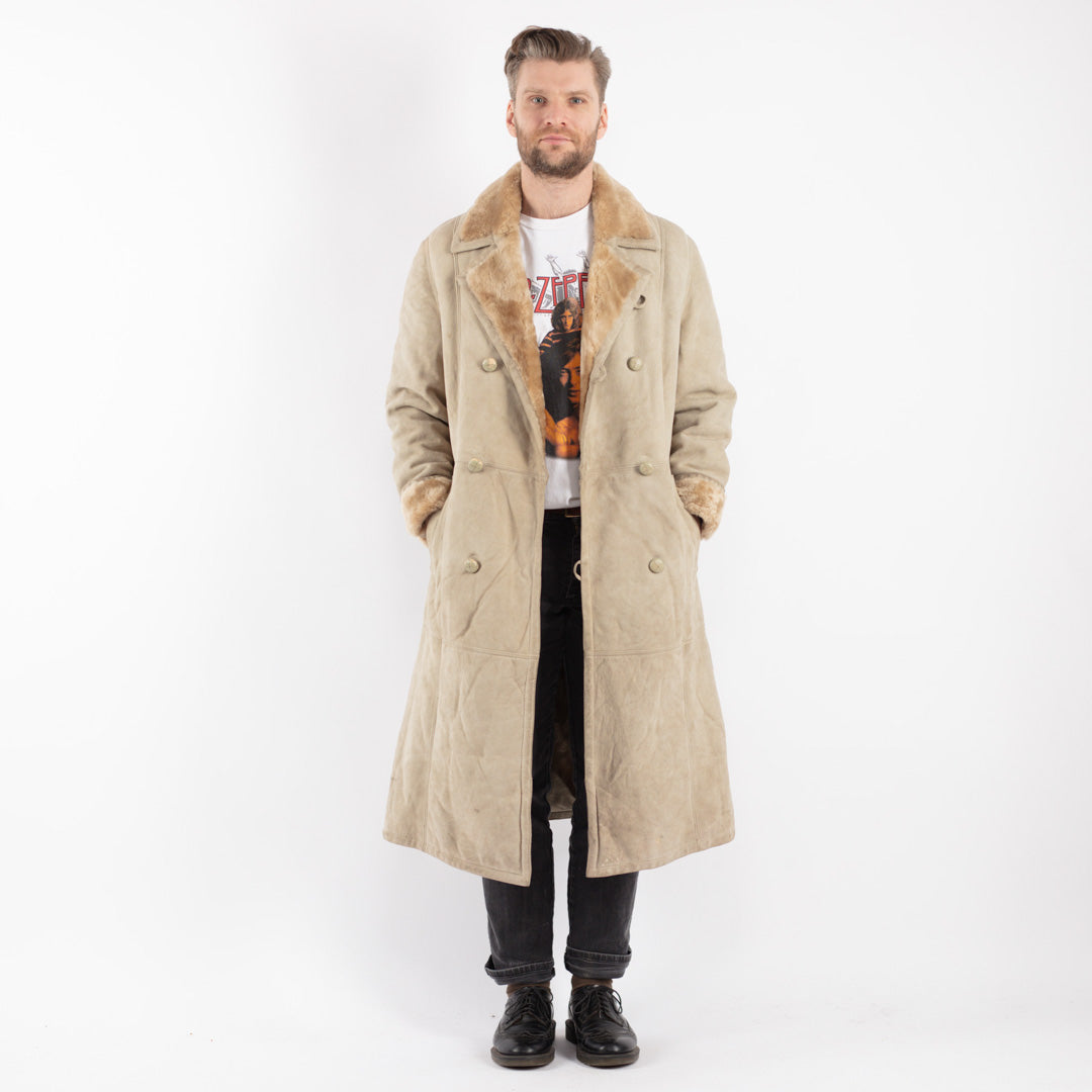 Vintage 70's Men Sheepskin Coat in Beige
