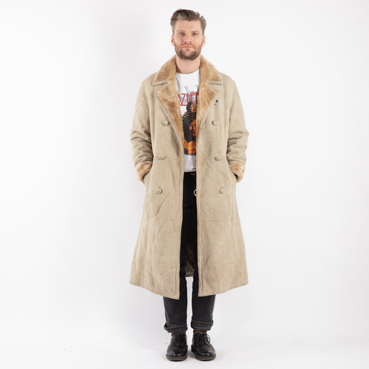 Vintage 70's Men Sheepskin Coat in Beige