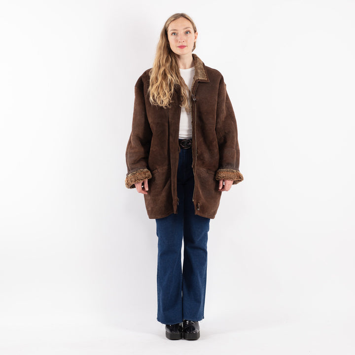 Vintage 80's Women Sheepskin Coat in Brown