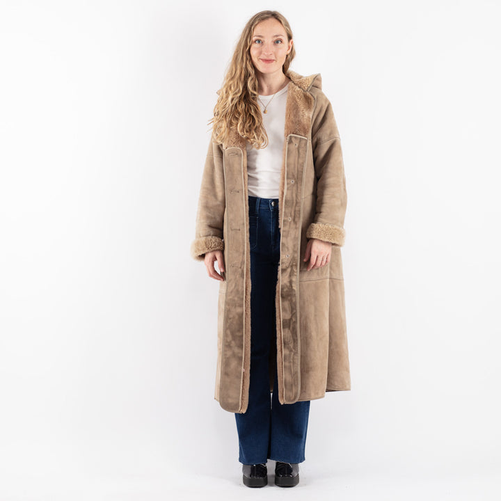 Vintage 70's Women Sheepskin Coat in Beige
