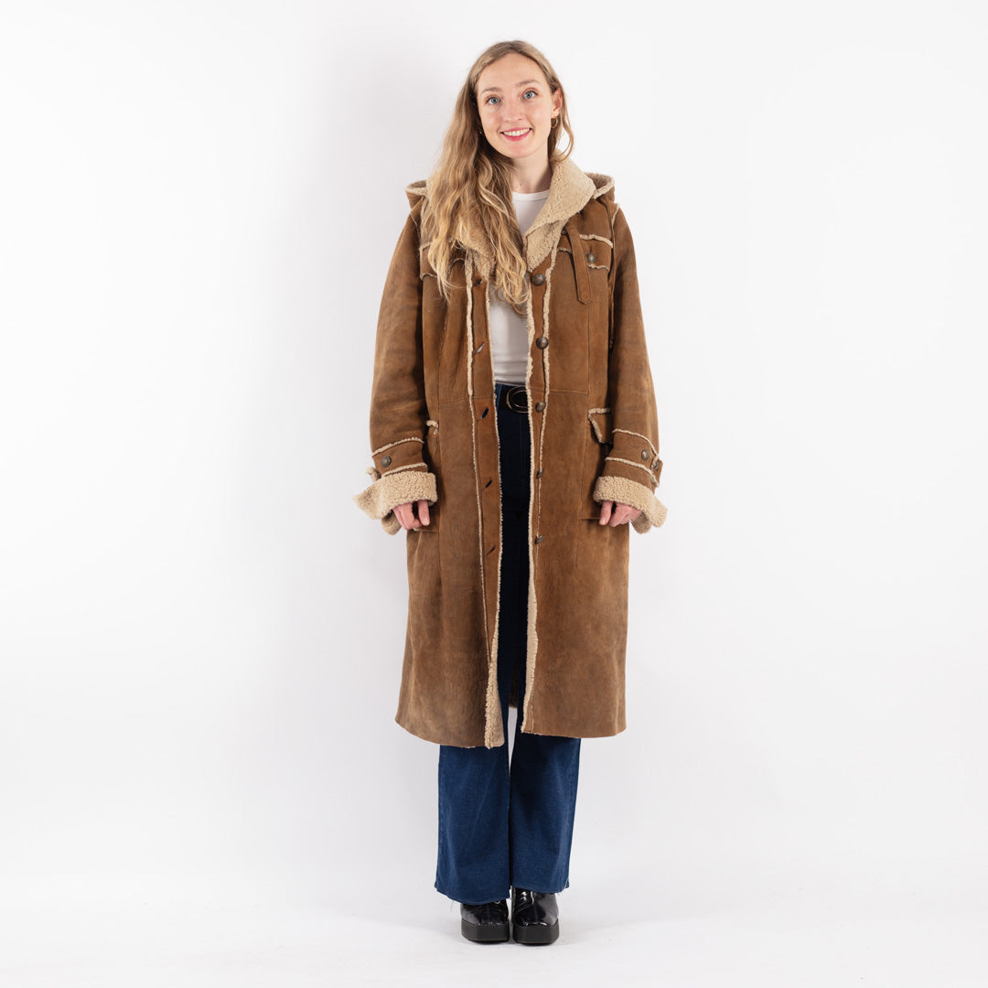 Vintage 00's Women Sheepskin Coat in Brown