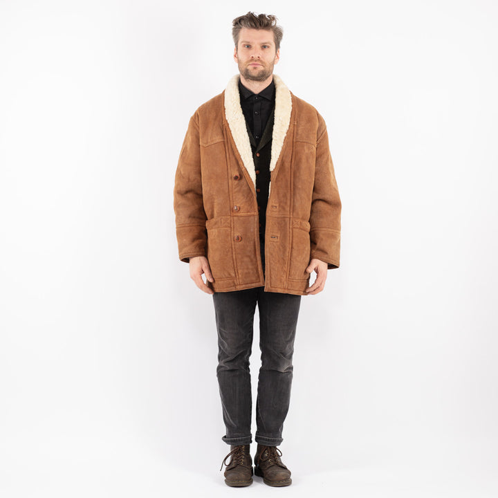 Vintage 80's Men Sheepskin Coat in Brown