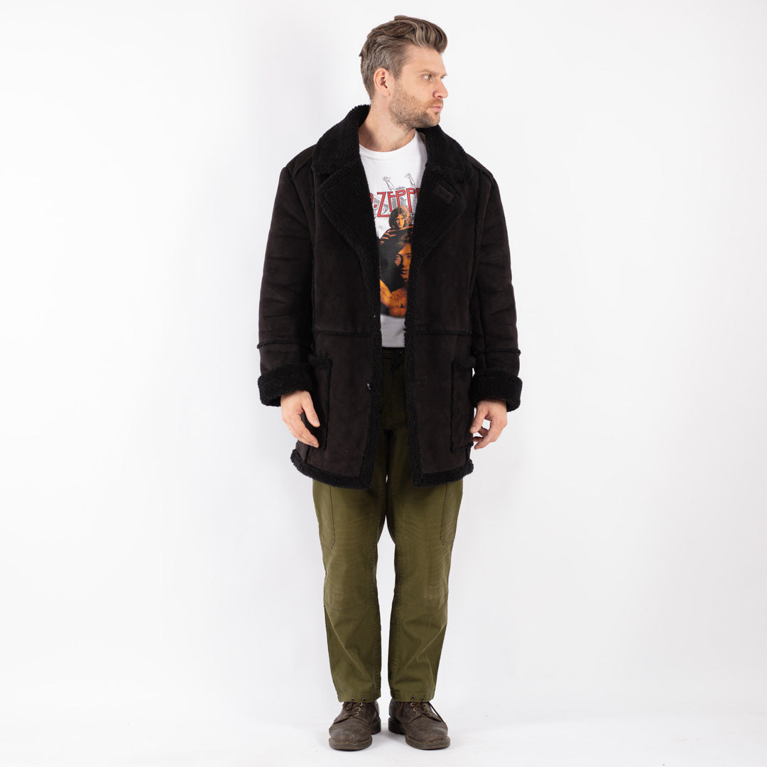 Vintage Men Faux Sheepskin Coat in Black