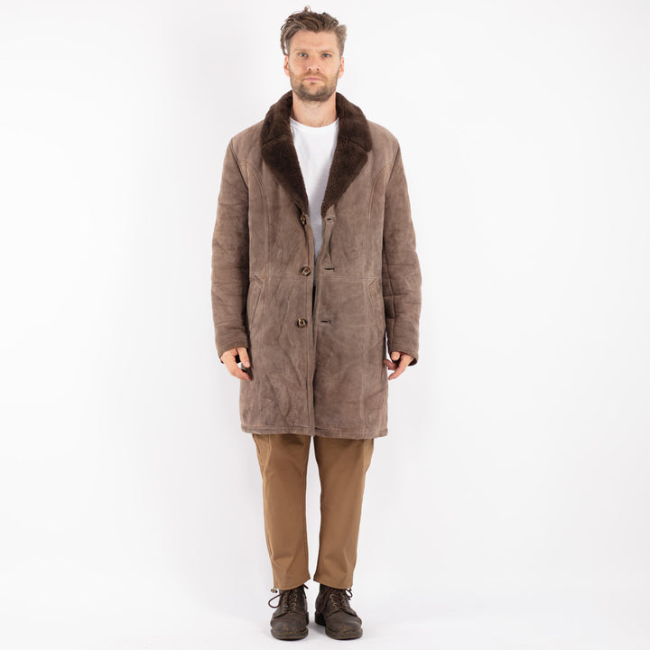 Vintage 70's Men Sheepskin Coat in Beige