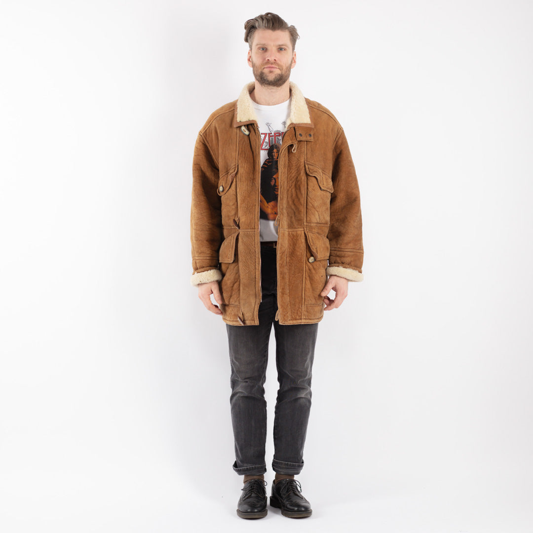 Vintage 90's Men Sheepskin Coat in Brown