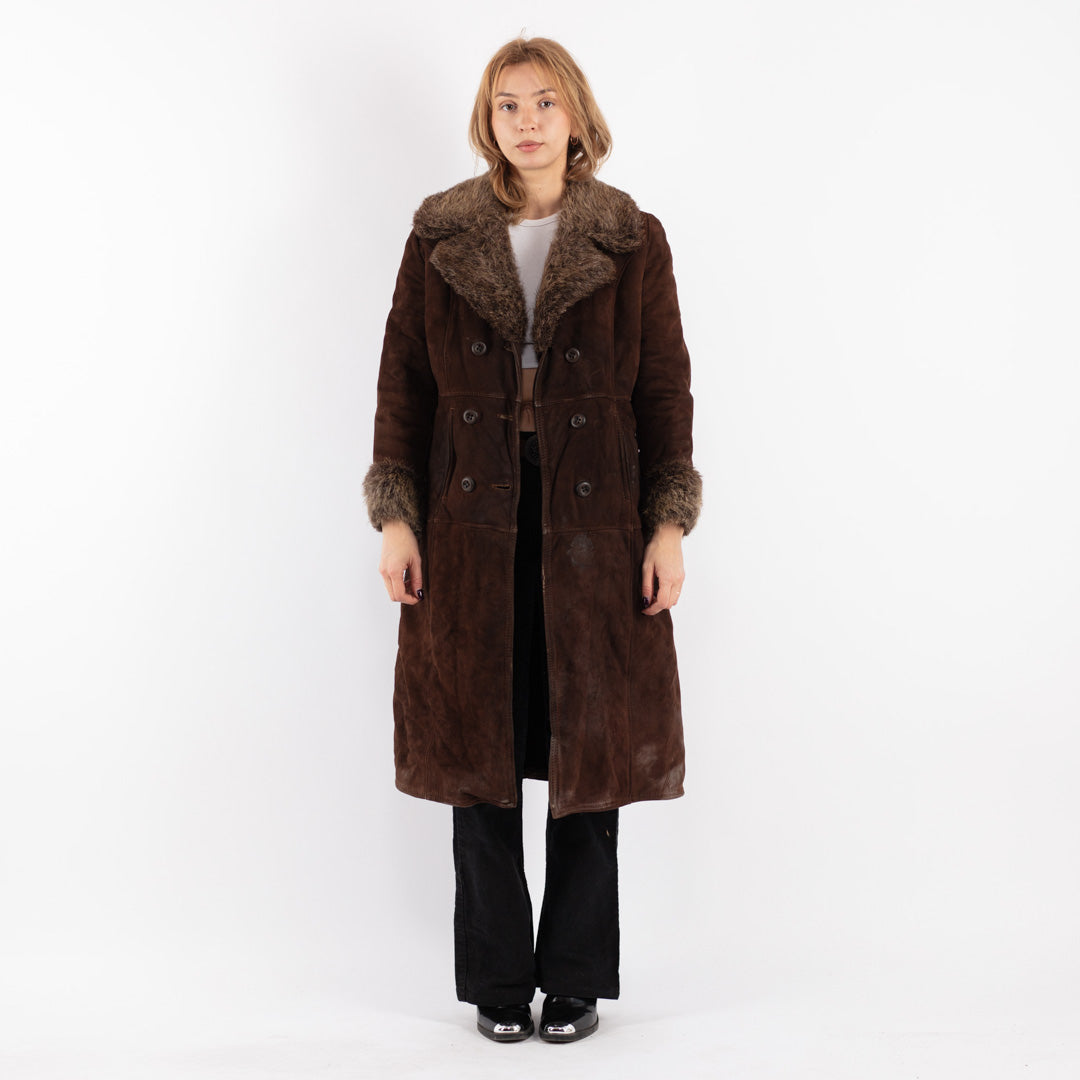 Vintage 70's Women Sheepskin Coat in Brown