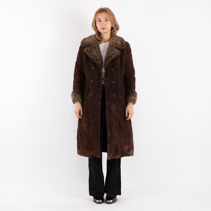 Vintage 70's Women Sheepskin Coat in Brown