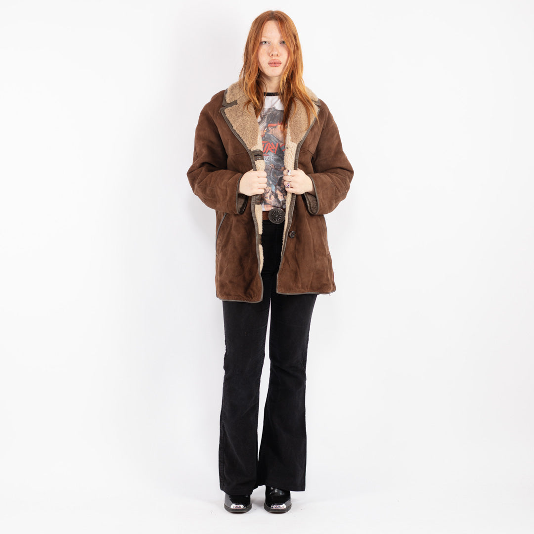 Vintage 70's Women Suede Sherpa Coat in Brown