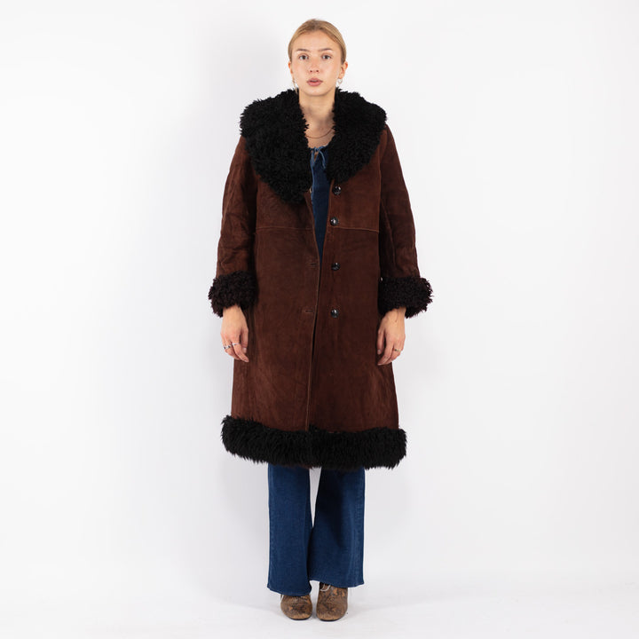 Vintage 70's Women Sheepskin Coat in Brown