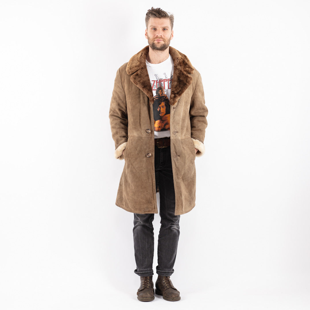 Vintage 70's Men Sheepskin Coat in Beige