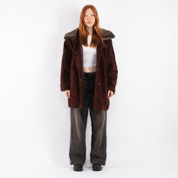 Vintage 90's Women Suede Sherpa Coat in Brown