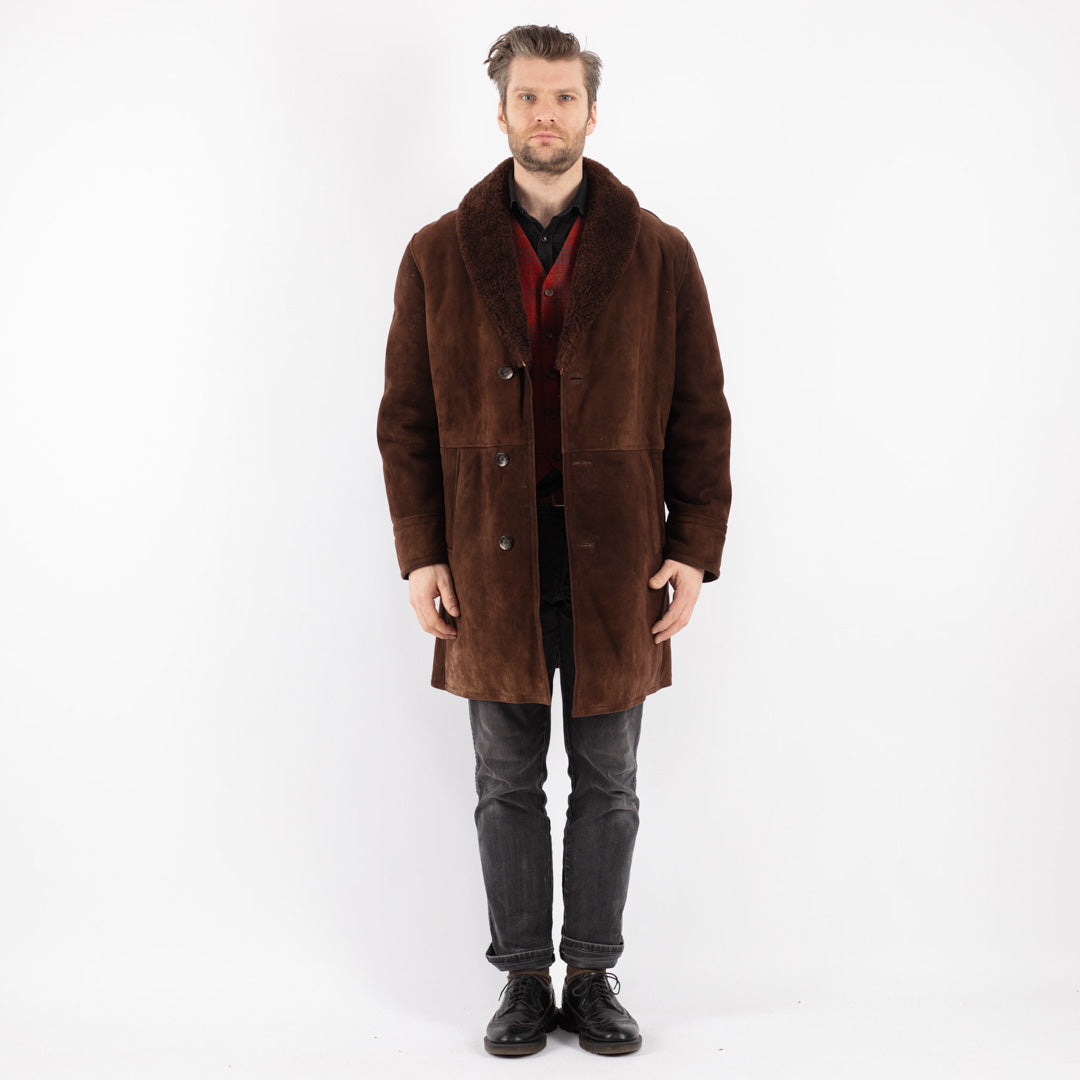 Vintage 70's Men Sheepskin Coat in Brown