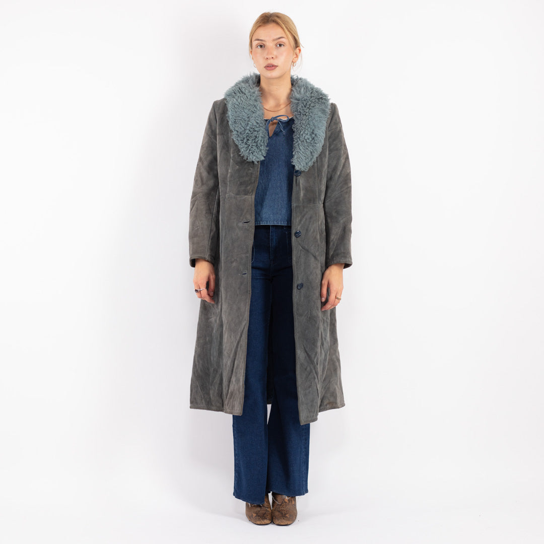 Vintage 70's Women Suede Sherpa Coat in Gray