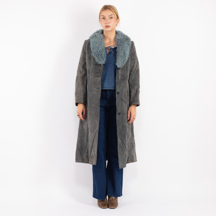 Vintage 70's Women Suede Sherpa Coat in Gray