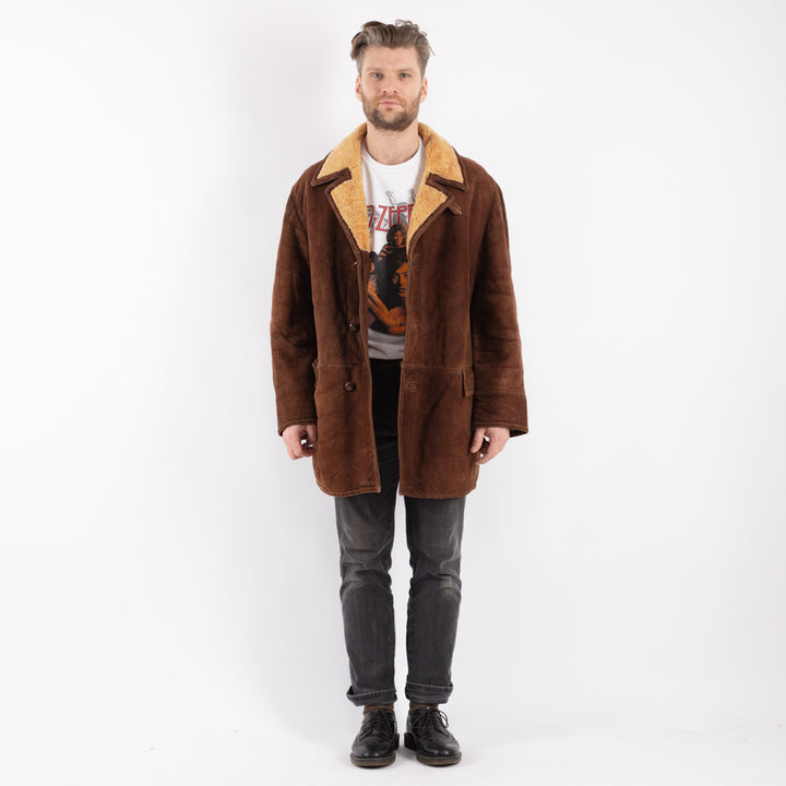 Vintage 70's Men Sheepskin Coat in Brown