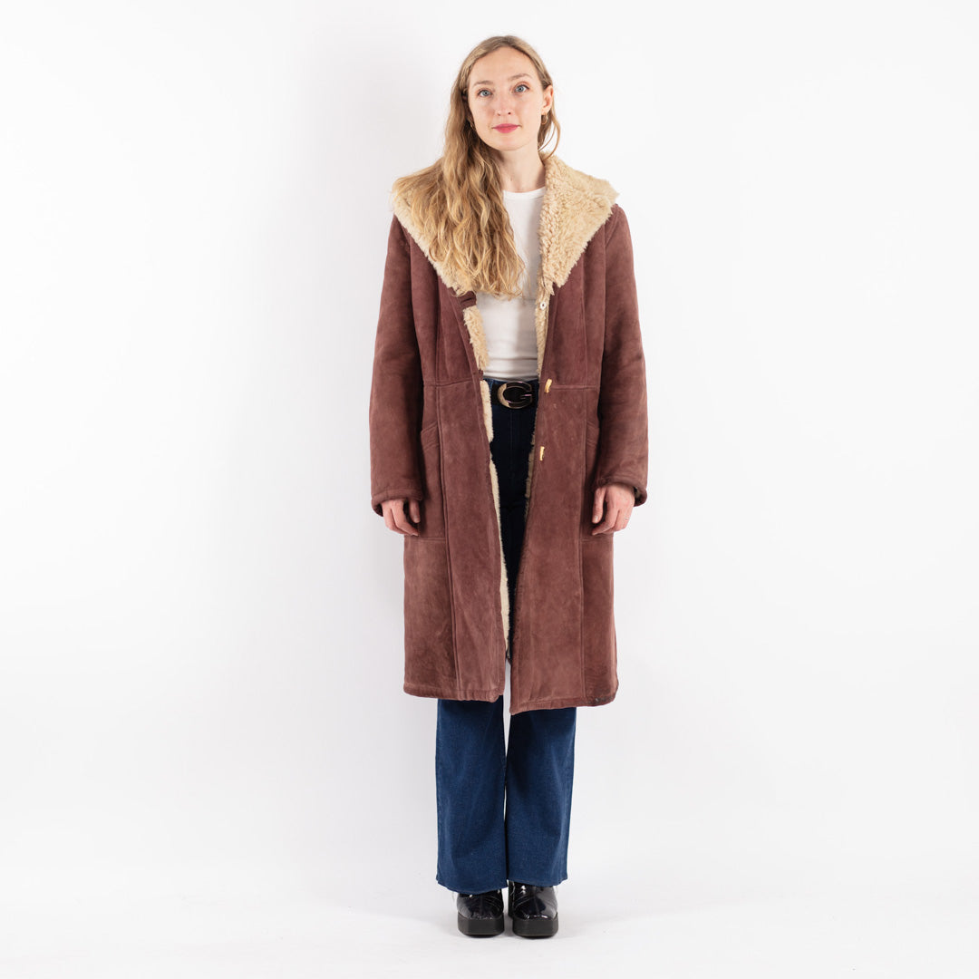 Vintage 70's Women Sheepskin Coat in Brown