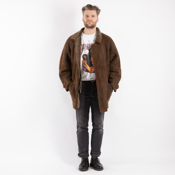 Vintage 90's Men Sheepskin Coat in Brown