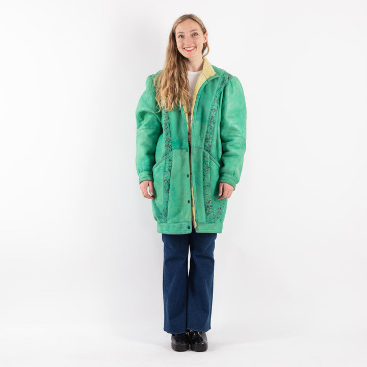 Vintage 70's Women Sheepskin Coat in Green