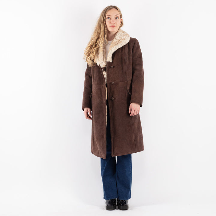 Vintage 70's Women Sheepskin Coat in Brown