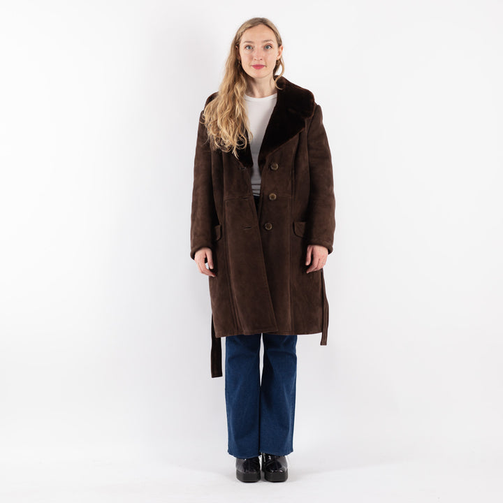 Vintage 70's Women Sheepskin Shearling Coat in Brown