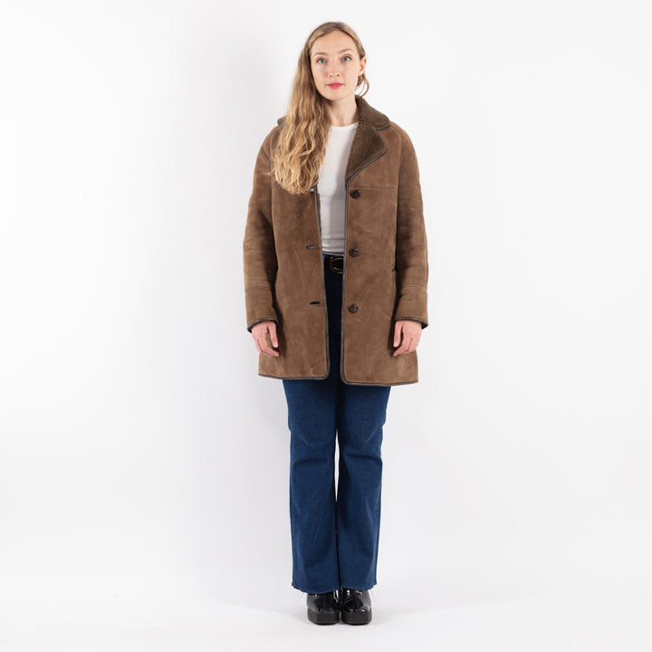 Vintage 80's Women Sheepskin Coat in Beige