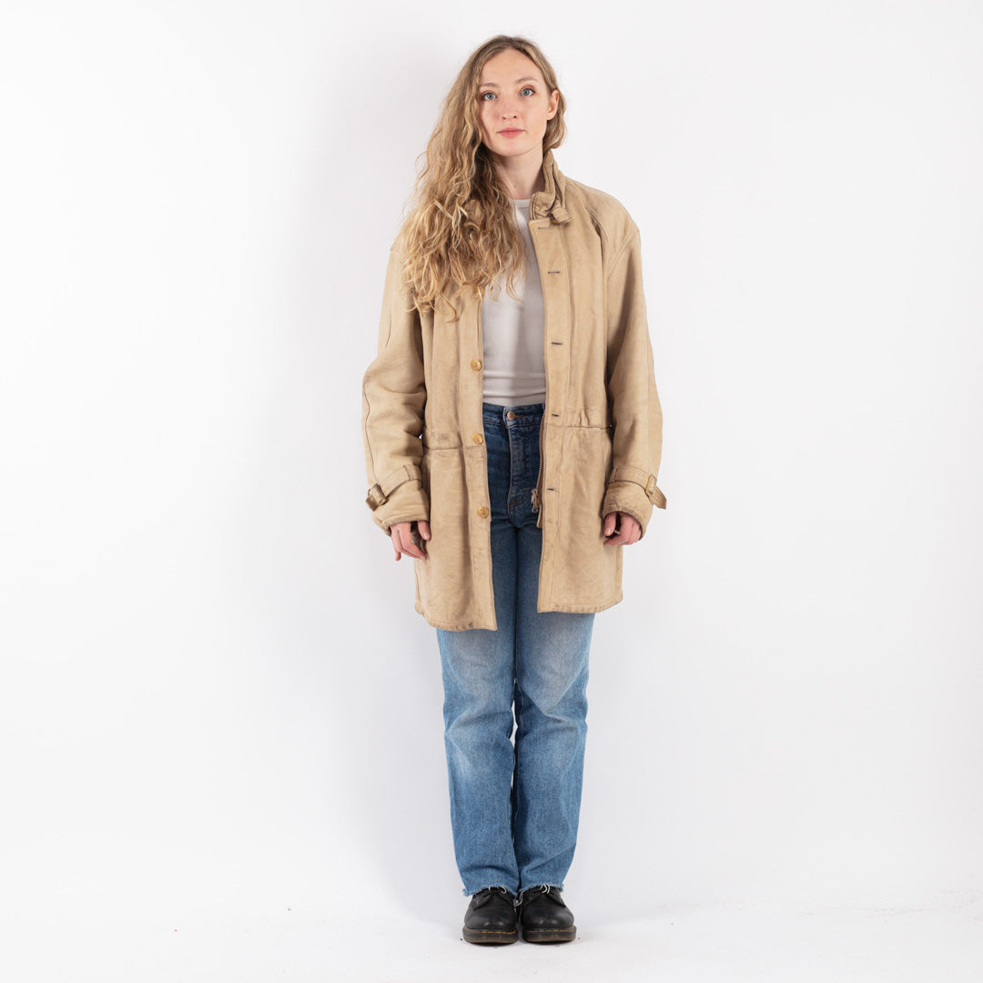 Vintage 90's Women Sheepskin Coat in Beige