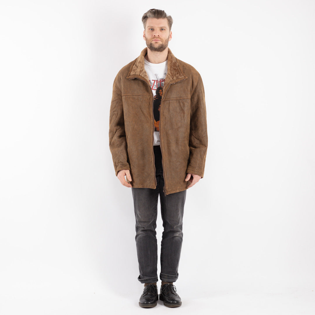 Vintage 90's Men Sheepskin Coat in Brown