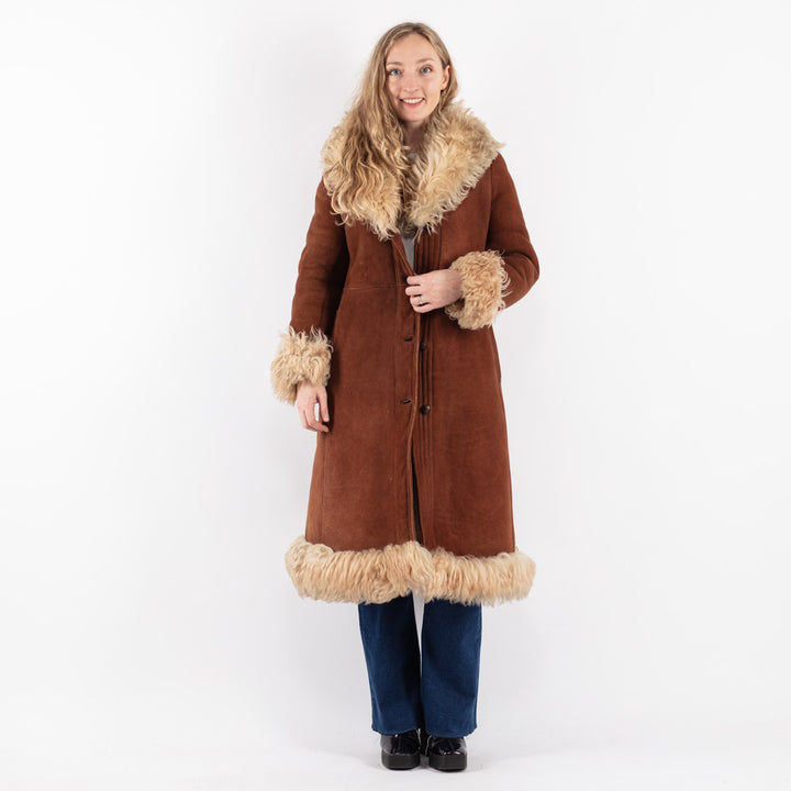 Vintage 70's Women Sheepskin Coat in Brown