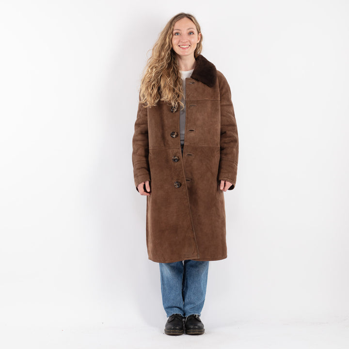 Vintage 70's Women Sheepskin Coat in Brown