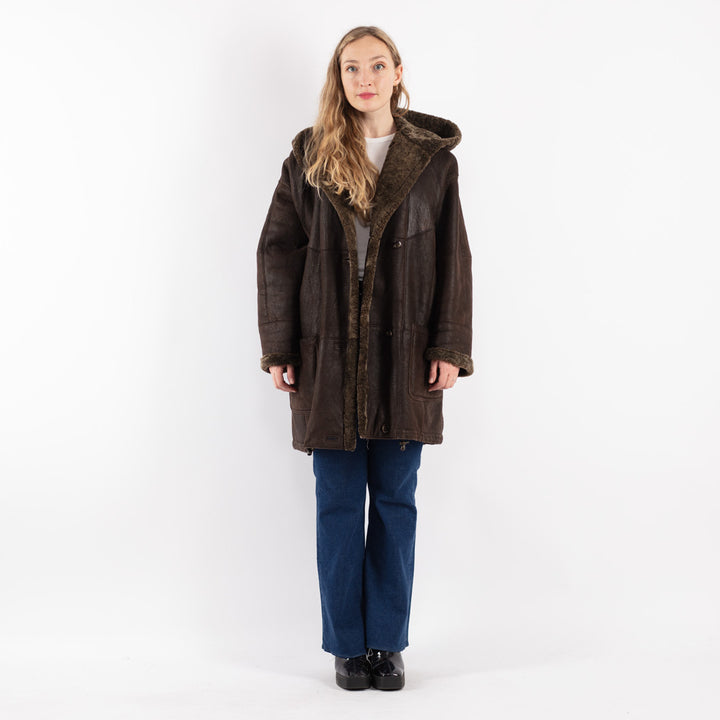 Vintage 90's Women Sheepskin Coat in Brown