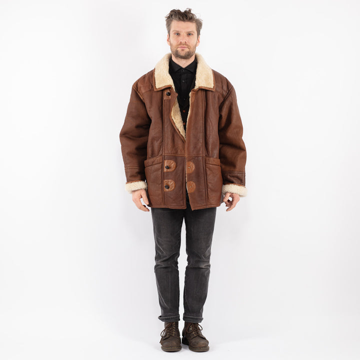 Vintage 70's Men Sheepskin Coat in Brown