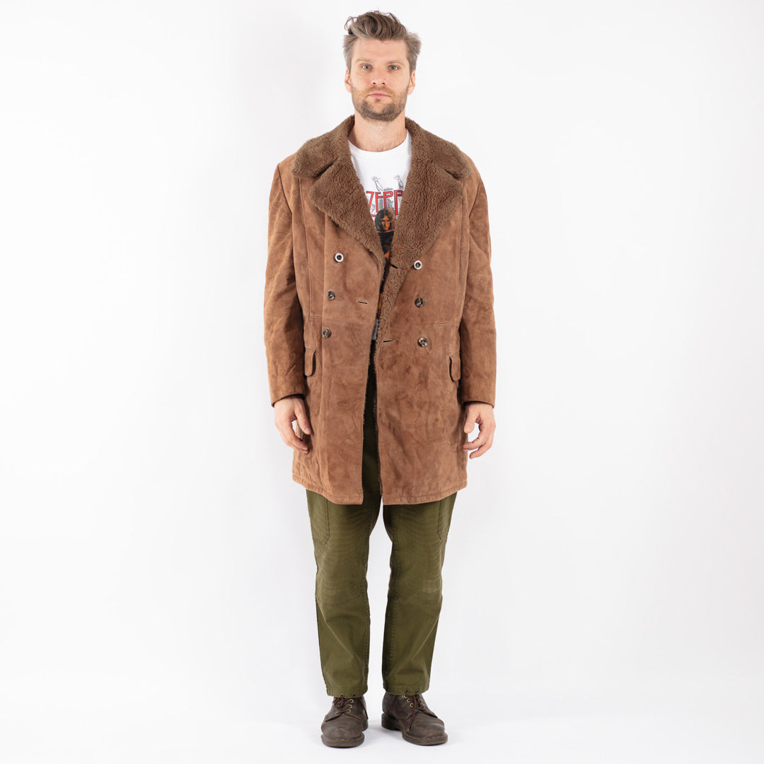 Vintage Men Suede Sherpa Coat in Beige