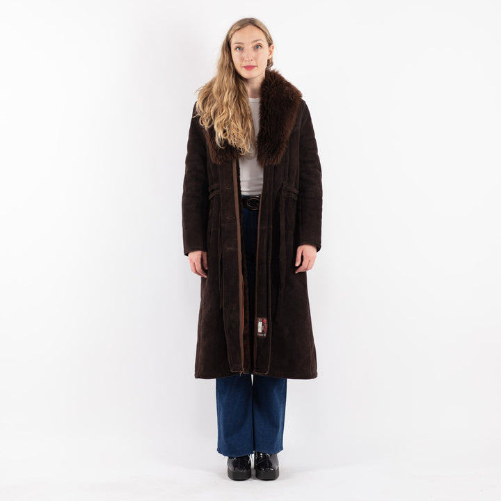 Vintage 70's Women Sheepskin Shearling Coat in Brown