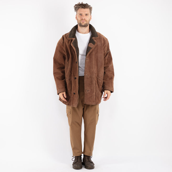 Vintage 90's Men Suede Sherpa Coat in Brown