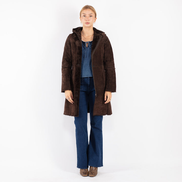 Vintage 90's Women Suede Sherpa Coat in Brown