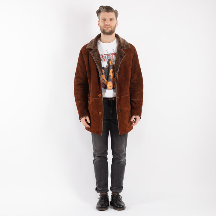 Vintage 90's Men Sheepskin Coat in Brown