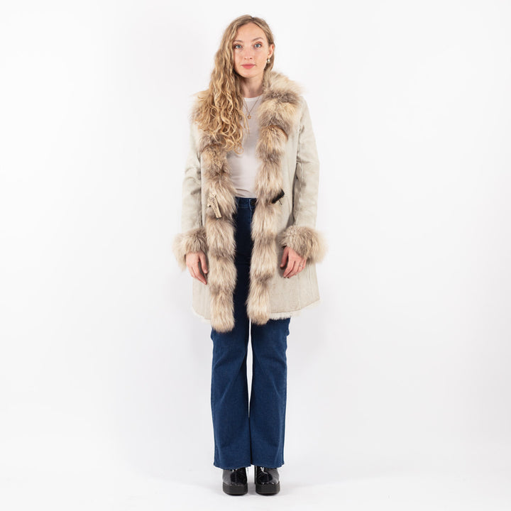 Vintage 90's Women Suede Coat in Beige