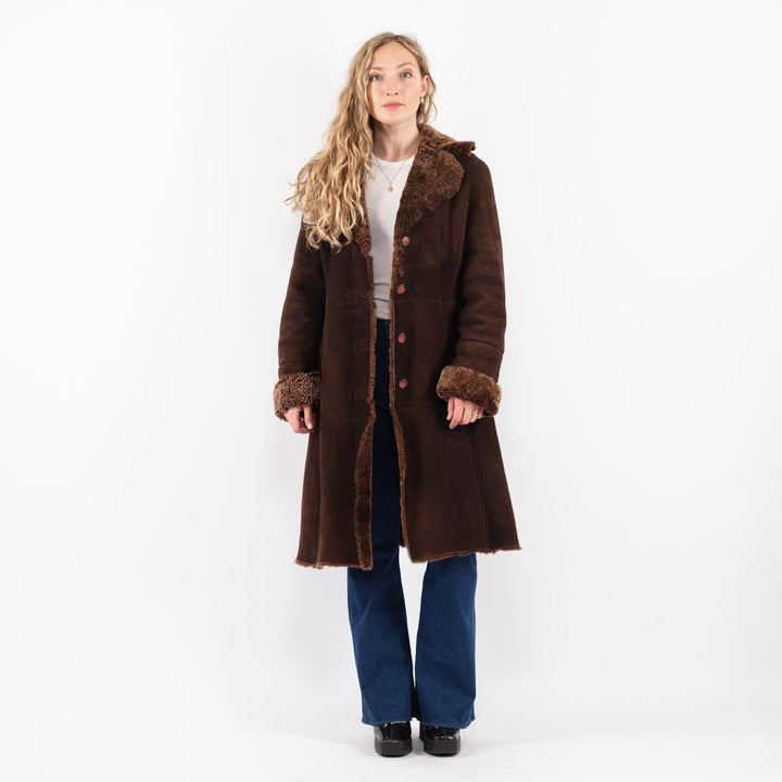 Vintage 90's Women Sheepskin Coat in Brown