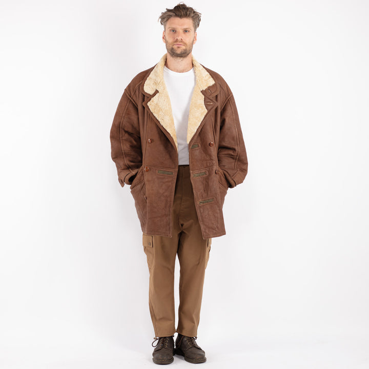 Vintage 80's Men Sheepskin Coat in Brown