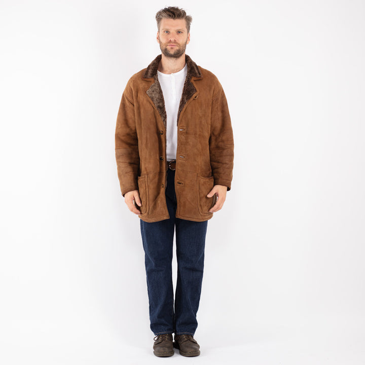 Vintage 90's Men Sheepskin Coat in Brown