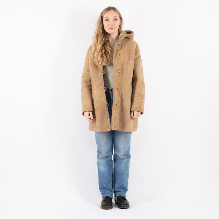 Vintage 80's Women Sheepskin Coat in Beige