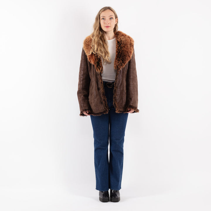 Vintage 90's Women Sheepskin Coat in Brown