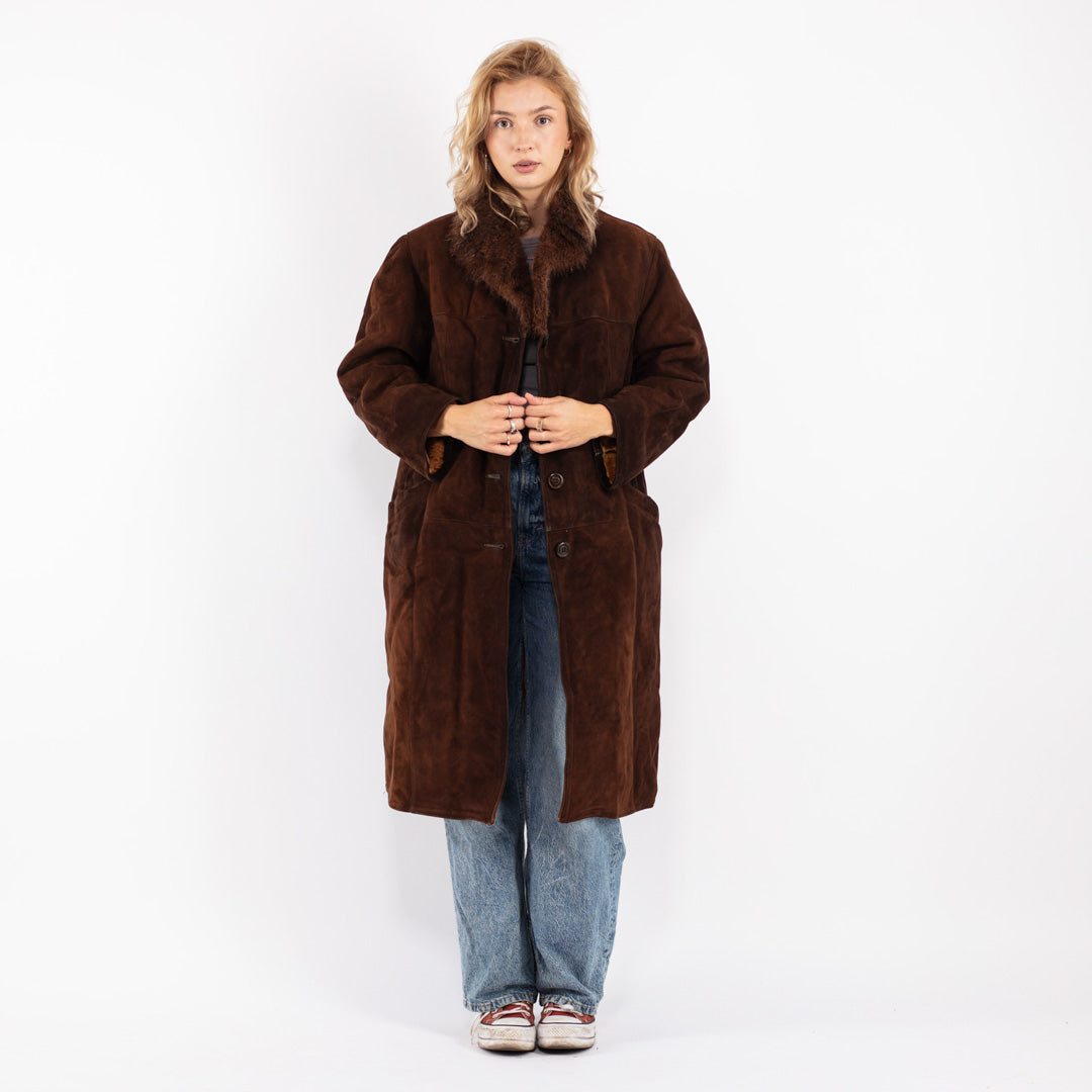 Vintage 70's Women Sheepskin Coat in Brown