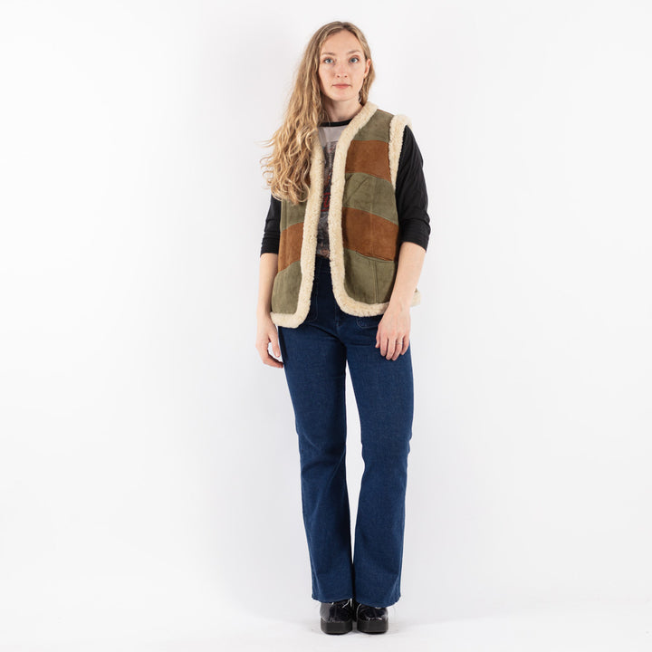 Vintage 70's Women Sheepskin Vest in Green