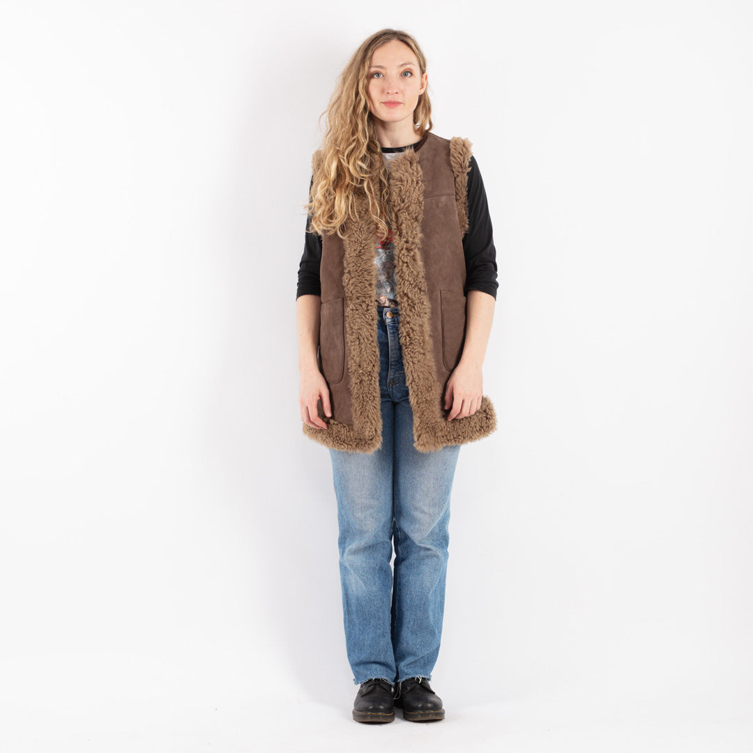 Vintage 70's Women Sheepskin Vest in BrownV9128