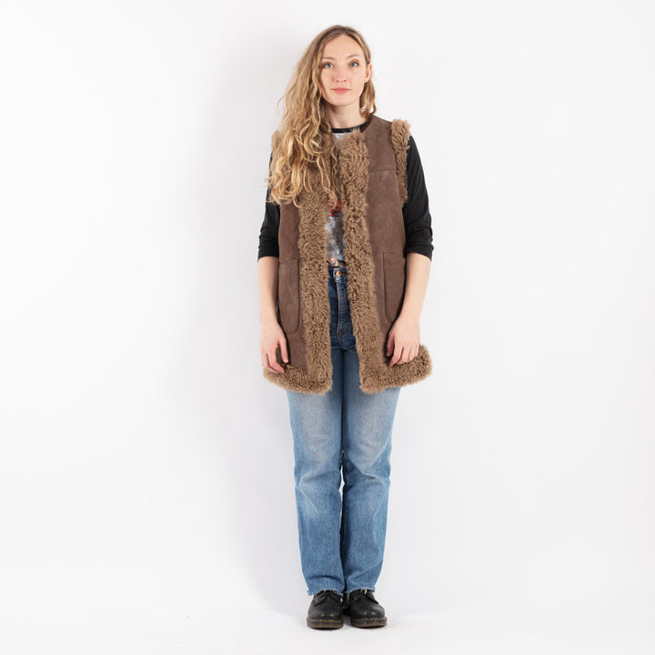 Vintage 70's Women Sheepskin Vest in BrownV9128