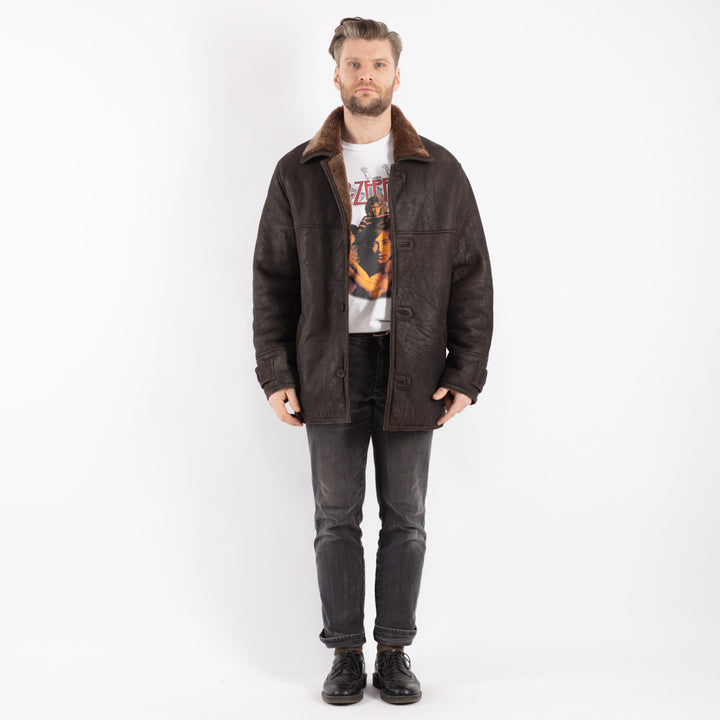 Vintage 90's Men Sheepskin Coat in Brown