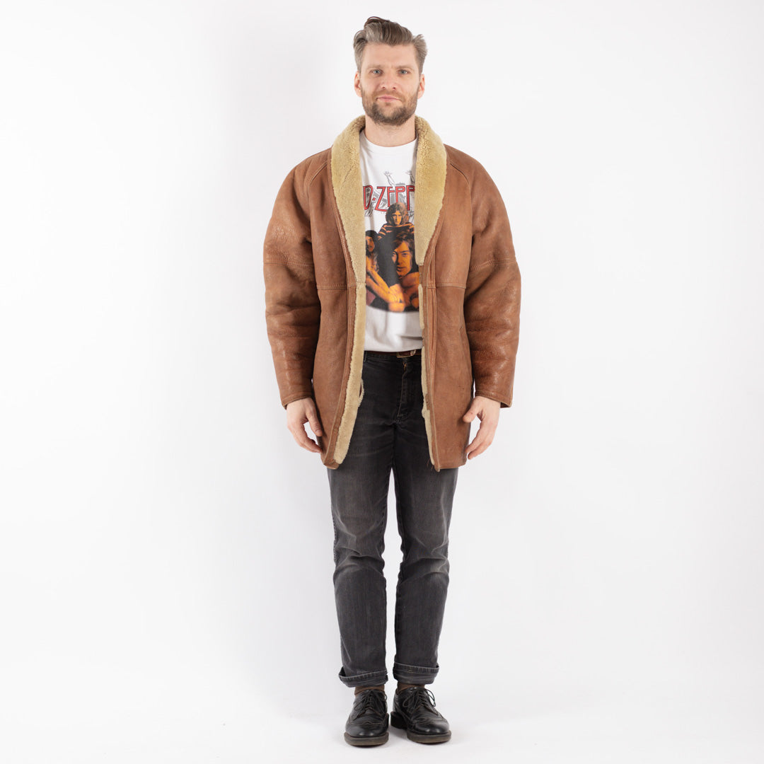 Vintage 80's Men Sheepskin Coat in Brown