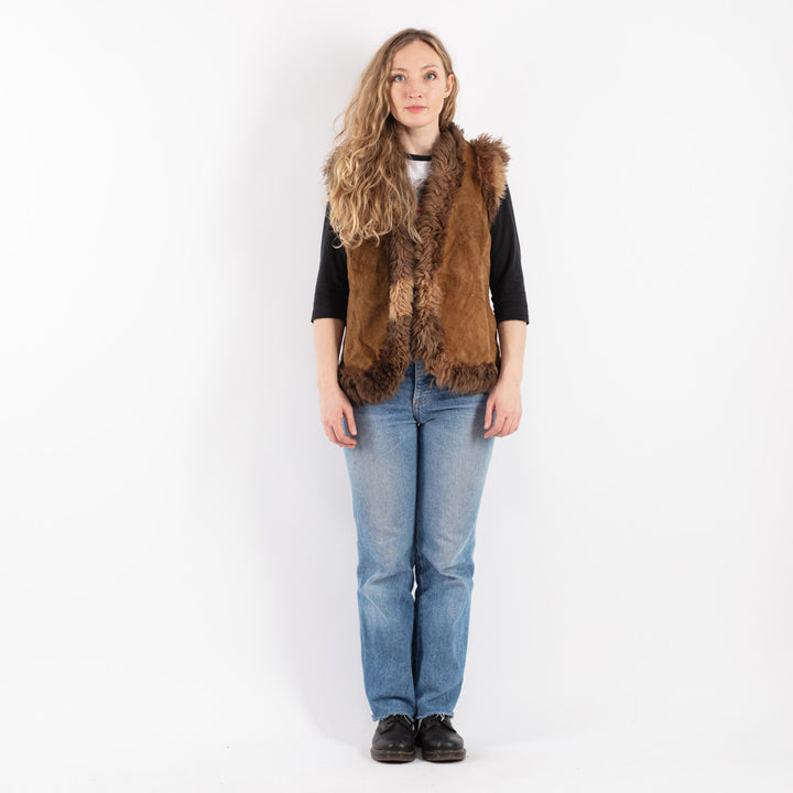 Vintage 90's Women Suede Sherpa Vest in BrownV9130